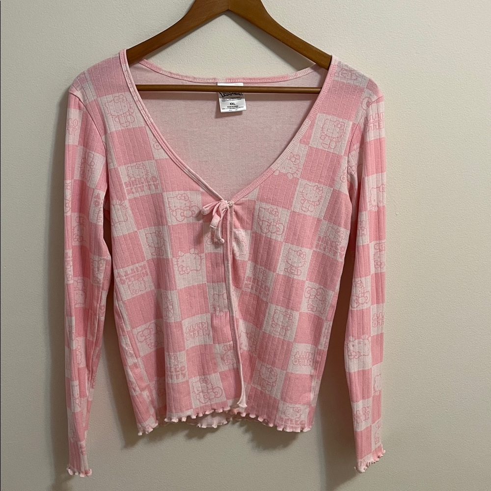 Cardigan Top Size XXL Pink White Checkered Layering Pokémon Hello Kitty Graphic